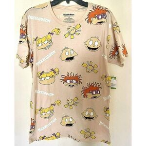 NICKELODEON RUGRATS Mens T-shirt beige tan all over print 90s cartoon NEW SMALL